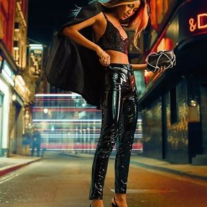 ASOS VINYL SIDE ZIP NWT BLACK SOFT LINED LIKE PANTS